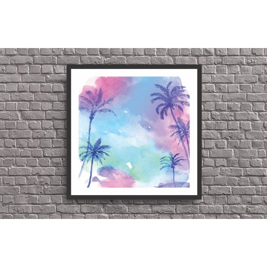 Quadro Digital Coqueiros Aquarela - 45x45 cm