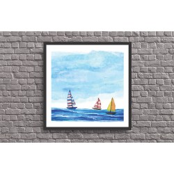 Quadro Digital Barco a Vela Aquarela - 45x45 cm