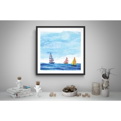 Quadro Digital Barco a Vela Aquarela - 45x45 cm