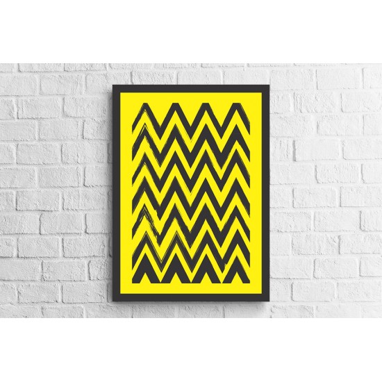 Quadro Digital Amarelo com Geométricos no Pincel  - 55x40 cm
