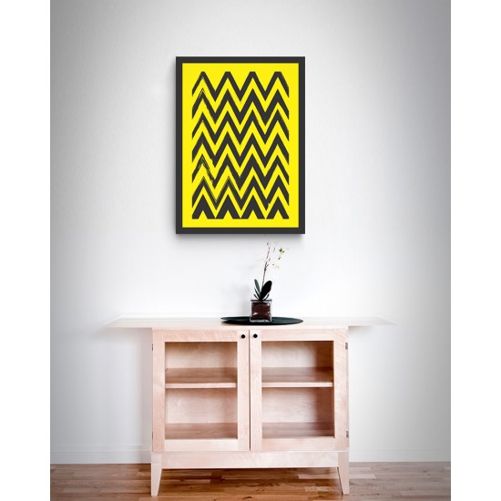 Quadro Digital Amarelo com Geométricos no Pincel  - 55x40 cm