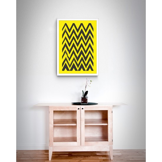 Quadro Digital Amarelo com Geométricos no Pincel  - 55x40 cm