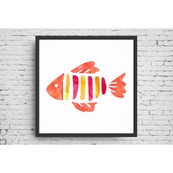 Quadro Digital Aquarela Peixe  - 55x55 cm