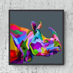 Quadro Africa Rinoceronte Pop Art - 70x70 cm