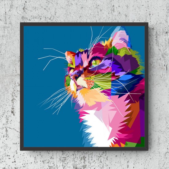Quadro Gato Colorfull Pop Art - 70x70 cm