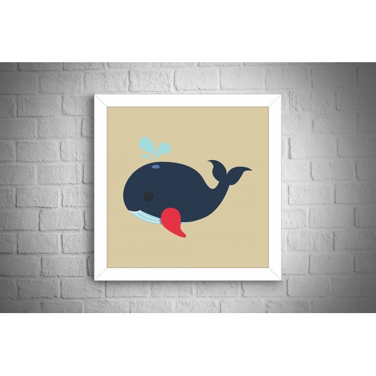 Quadro Baleinha Azul Escuro - 29x29 cm 