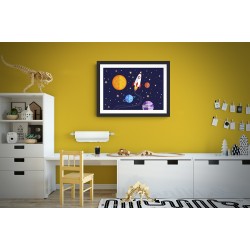 Quadro Foguete e Planetas - 26x35 cm 