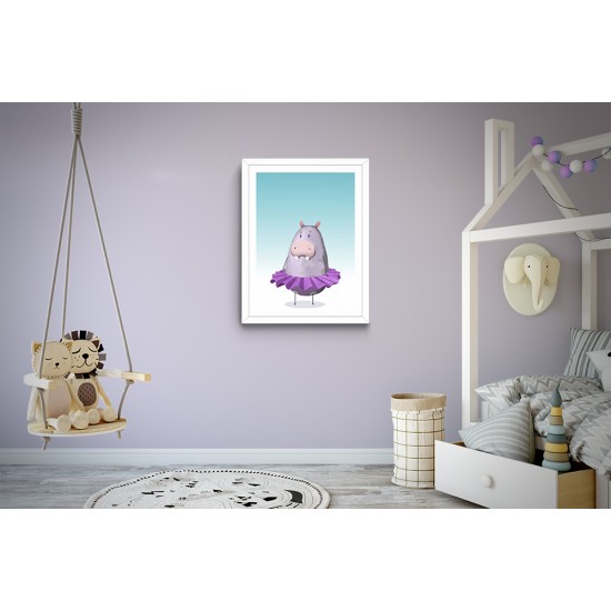 Quadro Hipopótamo Fêmea Bailarina - 35x26 cm 