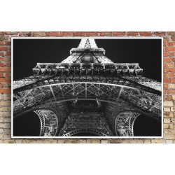 Quadro Noite na Torre Eiffel em Preto e Branco - 90x60 cm