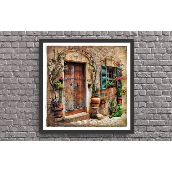 Quadro Fachada Casa Vintage - 38x38 cm 