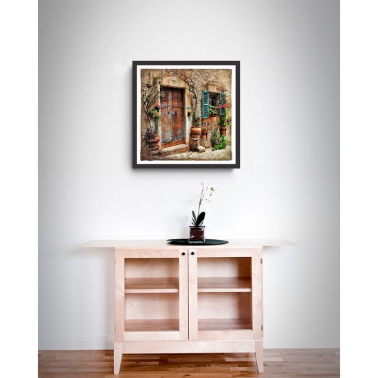 Quadro Fachada Casa Vintage - 38x38 cm 