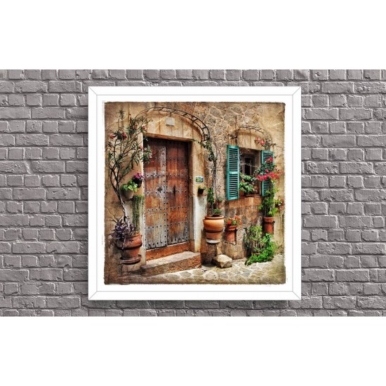 Quadro Fachada Casa Vintage - 38x38 cm 